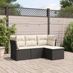 vidaXL 4-delige Loungeset met kussens poly rattan zwart, Tuin en Terras, Verzenden, Nieuw, Rotan, Loungeset