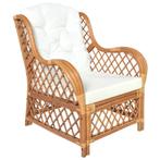 vidaXL Stoel met kussen natuurlijk rattan en linnen, Huis en Inrichting, Verzenden, Nieuw, Riet of Rotan, Minder dan 150 cm