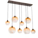 Smart hanglamp donkerbrons met amber glas 8-lichts incl. 8, Huis en Inrichting, Lampen | Hanglampen, Nieuw, Glas, Art Deco, 75 cm of meer