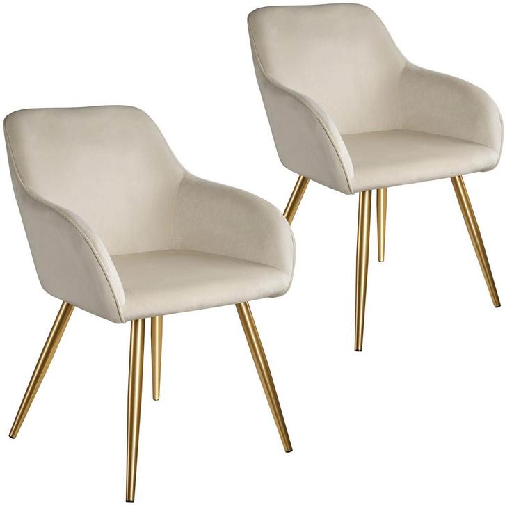 Eetkamerstoel Marilyn fluweellook, gouden poten - creme/goud, Huis en Inrichting, Stoelen, Verzenden