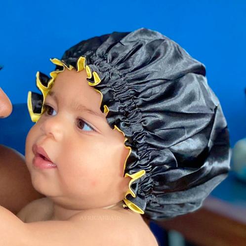 Zwarte / Gele Satijnen Slaapmuts ( Voor Kinderen van 3-7 jaa, Sieraden, Tassen en Uiterlijk, Uiterlijk | Haarverzorging, Nieuw