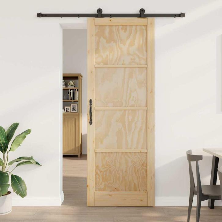 vidaXL Schuifdeurset Naturel en zwart 83 x 232 cm, Doe-het-zelf en Verbouw, Deuren en Horren, Nieuw, Verzenden