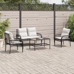 vidaXL 4-delige Loungeset met kussens poly rattan zwart, Verzenden, Nieuw, Rotan, Loungeset