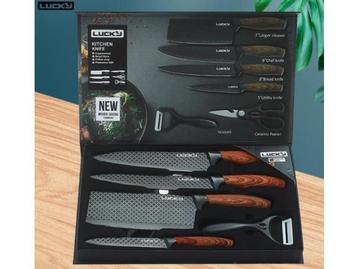 Veiling - Lucky Luxe Messenset 6-Delig - Houtnerf Handvat beschikbaar voor biedingen