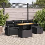 vidaXL 6-delige Loungeset met kussens poly rattan acacia, Verzenden, Nieuw, Rotan, Loungeset