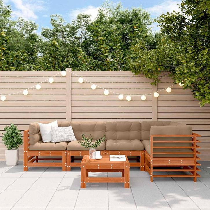 vidaXL Tuin loungeset 6 pcs Wasbruin Massief grenenhout, Tuin en Terras, Tuinsets en Loungesets, Loungeset, Nieuw, Verzenden