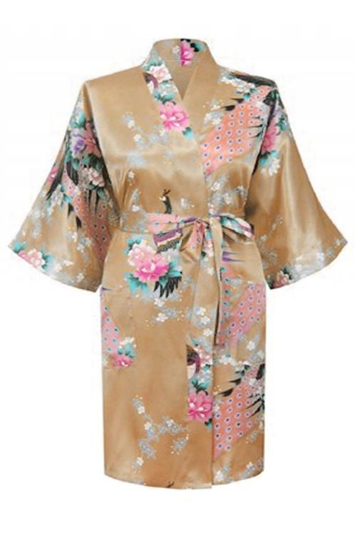 KIMU® Kimono Goud Kort XL-XXL Yukata Satijn Boven de Knie Ko, Kleding | Dames, Carnavalskleding en Feestkleding, Nieuw, Maat 46/48 (XL) of groter