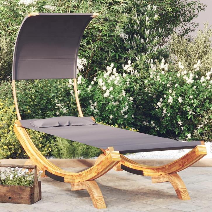 vidaXL Loungebed met luifel 100x200x126 cm gebogen hout, Tuin en Terras, Ligbedden, Nieuw, Verzenden
