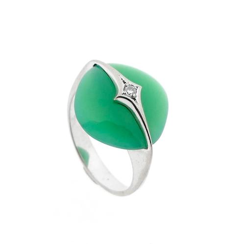 Gouden ring met jade en diamant | 0,025 ct. (witgoud), Sieraden, Tassen en Uiterlijk, Ringen, Dame, Met edelsteen, Overige kleuren