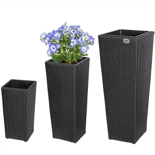 Bloempotten polyrotan set van 3 stuks in zwart (Partytenten), Tuin en Terras, Bloembakken en Plantenbakken, Nieuw, Verzenden