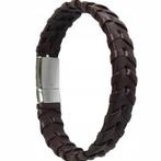 Heren Armband gevlochten leer sluiting zilver - Lengte 21,5, Ophalen of Verzenden, Nieuw