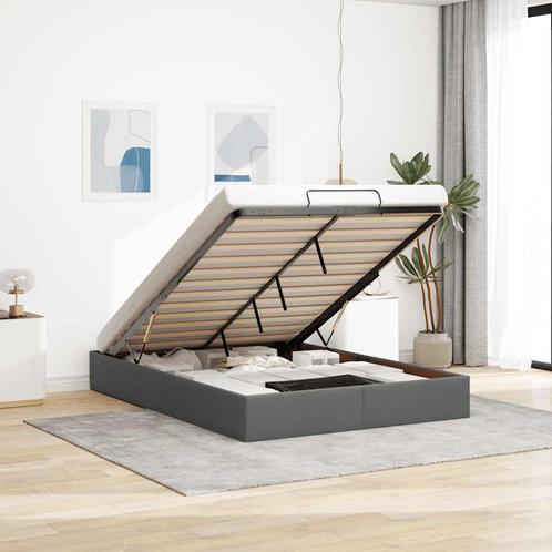 vidaXL Bedframe zonder matras 140x190 cm stof donkergrijs, Huis en Inrichting, Slaapkamer | Bedden, 140 cm, 190 cm of minder, Grijs