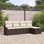 vidaXL 5-delige Tuinbankset met Kussens Bruin Poly Rattan, Verzenden, Nieuw, Rotan