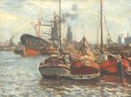 Evert Moll (1878-1955), ‘Bedrijvigheid in Rotterdamse haven’, Antiek en Kunst