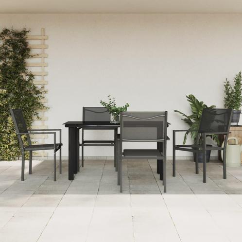 vidaXL 5-delige Tuinset textileen en staal zwart, Tuin en Terras, Tuinsets en Loungesets, Tuinset, Nieuw, 4 zitplaatsen, Rvs, Verzenden
