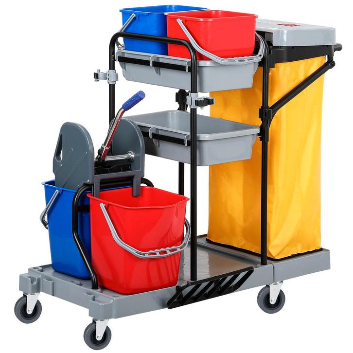 GGM Gastro | Schoonmaakwagen - met 4 bakken, mopwringer & |, Zakelijke goederen, Horeca | Keukenapparatuur, Verzenden