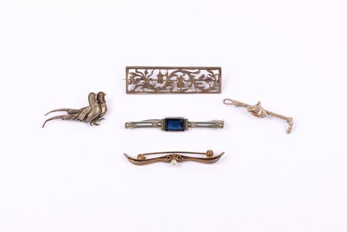 Zonder Minimumprijs - Broche Zilver - 5 vintage broches, Sieraden, Tassen en Uiterlijk, Antieke sieraden