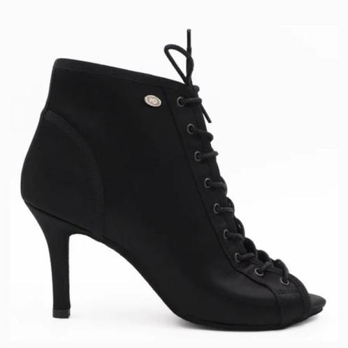 PD815 zwarte Dames Dansschoenen met Peeptoe - Enkellaarsje m, Sport en Fitness, Ballet, Verzenden