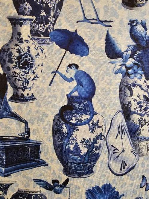 Textiel Vasen Paradijs met apen en flamingos -, Antiek en Kunst, Antiek | Kleden en Textiel