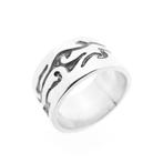 Brede zilveren ring met tribal (tribal patroon, 925), Sieraden, Tassen en Uiterlijk, Ringen, Gebruikt, Overige kleuren, 19 tot 20