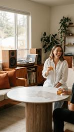 Eettafel Japandi Stijl Rond Wit/Bruin, Huis en Inrichting, Rond, Nieuw, Ophalen of Verzenden, Vier personen