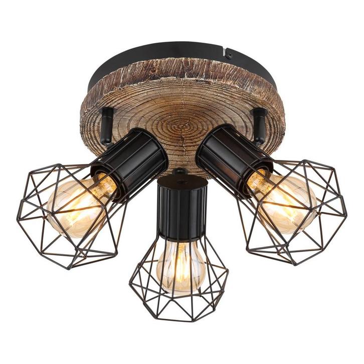 Opbouwspots PRISKA 3-lichts Hout E27 78cm, Huis en Inrichting, Lampen | Spots, Plafondspot of Wandspot, Nieuw, Led, Ophalen of Verzenden