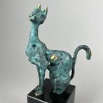 Robert Dyrcz - sculptuur, „The cat”- bronze - 21 cm - Brons, Antiek en Kunst
