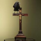 Kraai op Kruis Taxidermie Opgezette Dieren By Max, Ophalen of Verzenden, Nieuw, Vogel, Opgezet dier