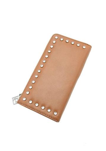 Lederen Portemonnee dames Met Rits, diamantjes, BEIGE kleur beschikbaar voor biedingen