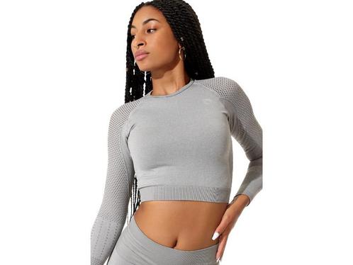 Dames sport crop top - lange mouwen  - Grijs Melange, Kleding | Dames, Sportkleding, Verzenden