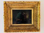Europese school (XIX) - Man sitting on a wooden bench by a