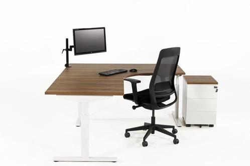 Hoekbureau ronde zit TUBE wit-cognac walnoten 200x160, Zakelijke goederen, Kantoor en Winkelinrichting | Kantoormeubilair en Inrichting