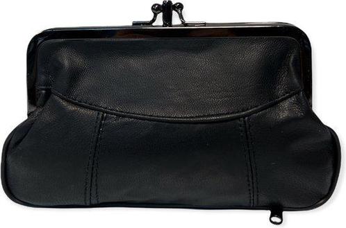 Dames Knip Beurs Leer Zwart, Sieraden, Tassen en Uiterlijk, Portemonnees, Zwart, Nieuw, Overige merken, Leer, Met knipsluiting