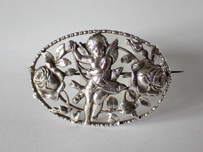 Zilver - Broche - Antique Cherubijn Broche, Antiek en Kunst, Kunst | Designobjecten