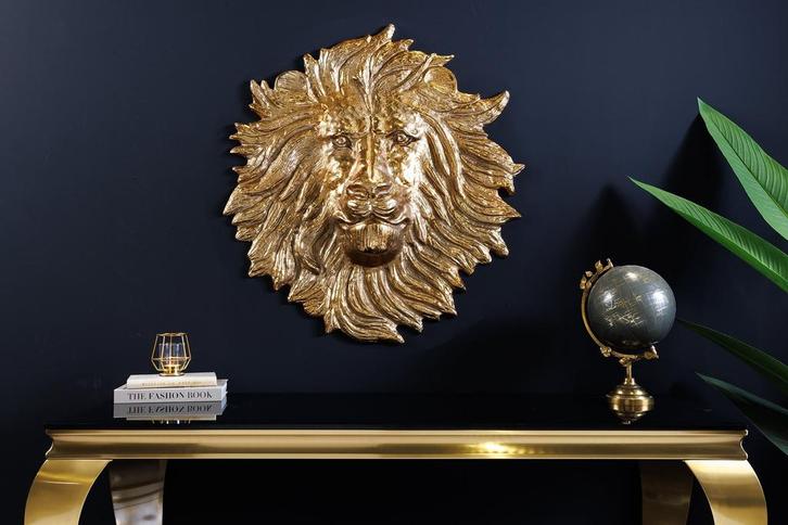 Gouden wanddecoratie WILDLIFE LION 60cm gouden metalen, Huis en Inrichting, Woonaccessoires | Overige, Ophalen of Verzenden
