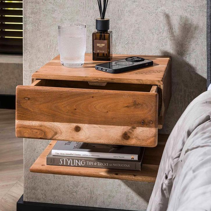 *WOONWINKEL* Hangend Nachtkastje Acacia Hout, Huis en Inrichting, Slaapkamer | Nachtkastjes, Nieuw, Verzenden