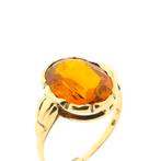 Gouden ring gezet met synthetische oranje edelsteen, Gebruikt, Overige kleuren, Ophalen of Verzenden, Kleiner dan 17
