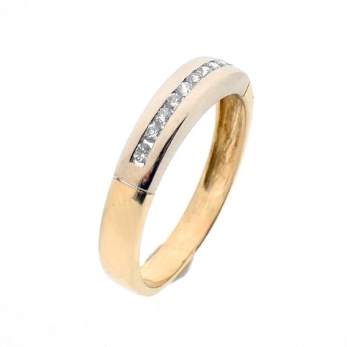 Bicolor gouden rijring met zirconia (gouden ring, elegant), Sieraden, Tassen en Uiterlijk, Ringen, Dame, Met edelsteen, Overige kleuren