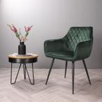Eetkamerstoel met armleuning  Velvet Groen - Armstoel, Huis en Inrichting, Stoelen, Ophalen of Verzenden, Nieuw