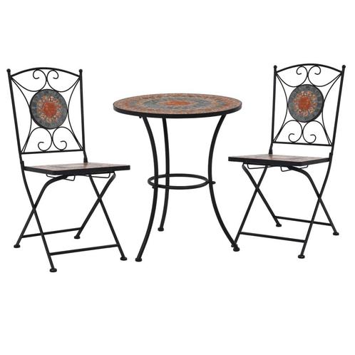 vidaXL 3-delige Bistroset mozaïek keramische tegel oranje en, Tuin en Terras, Tuinsets en Loungesets, Nieuw, 3 zitplaatsen, Overige materialen