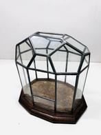 Doos - Achthoekig glazen en metalen terrarium met houten