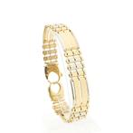 Bicolor gouden fantasie schakel armband | 21,5 cm (witgoud), Ophalen of Verzenden, Gebruikt, Overige kleuren, Goud