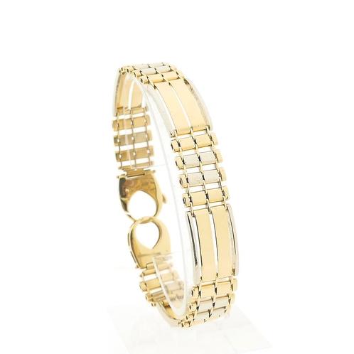 Bicolor gouden fantasie schakel armband | 21,5 cm (witgoud), Sieraden, Tassen en Uiterlijk, Armbanden, Overige kleuren, Gebruikt