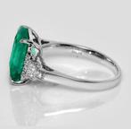 Verlovingsring - 14 karaat Witgoud - 3.48ct. tw. Smaragd -, Sieraden, Tassen en Uiterlijk, Antieke sieraden