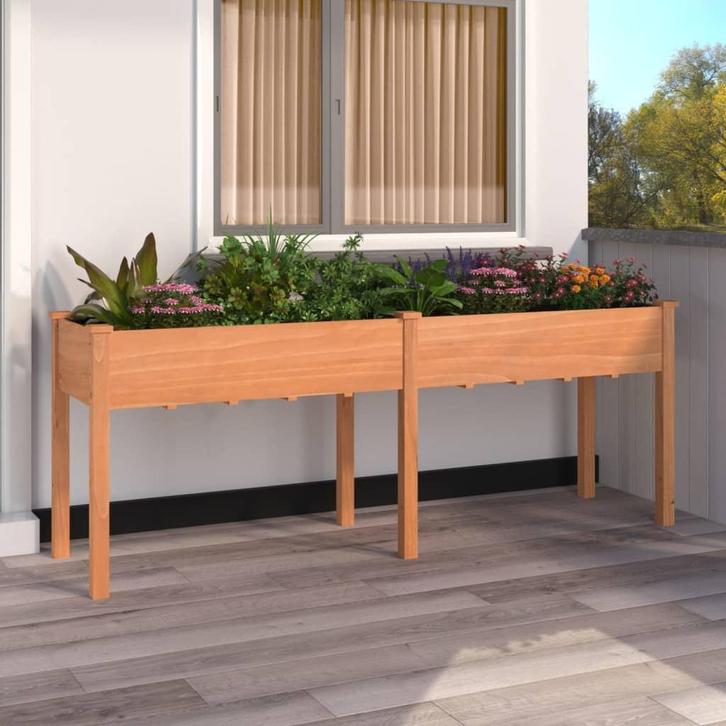 vidaXL Plantenbak met voering 203x53x76 cm massief vurenhout, Tuin en Terras, Bloembakken en Plantenbakken, 100 cm of meer, Nieuw