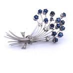 Broche - 18 karaat Witgoud - 2.50ct. tw. Saffier - Diamant, Sieraden, Tassen en Uiterlijk, Antieke sieraden