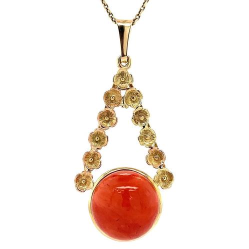 Gouden hanger met bloedkoraal 14 krt, Sieraden, Tassen en Uiterlijk, Kettinghangers, Nieuw, Ophalen of Verzenden