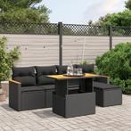vidaXL 6-delige Loungeset met kussens poly rattan zwart, Verzenden, Nieuw, Rotan, Loungeset