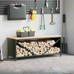 vidaXL Brandhoutrek met houten blad olijfgroen 100,5x35,5x40, Verzenden, Nieuw