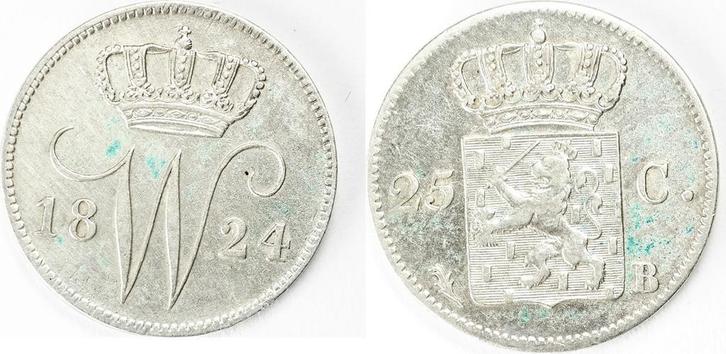 Netherlands 25 cent 1824 B, Postzegels en Munten, Munten | Europa | Niet-Euromunten, Verzenden